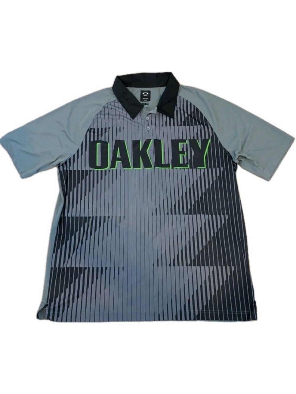 Oakley Performance Polo Top Mens Grey Green Regular Fit 2XL Y2K Blokecore Skater